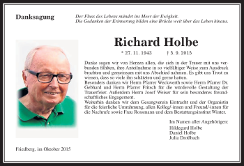Traueranzeige von Richard Holbe von Wetterauer Zeitung, Wetterauer Zeitung