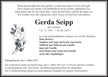 Traueranzeige von Gerda Seipp von Alsfelder Allgemeine