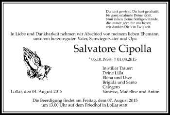 Traueranzeige von Salvatore Cipolla von Gießener Allgemeine, Alsfelder Allgemeine