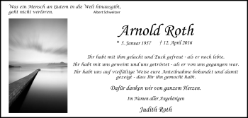 Traueranzeige von Arnold Roth von Gießener Allgemeine, Alsfelder Allgemeine