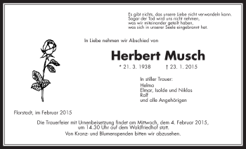 Traueranzeige von Herbert Musch von Wetterauer Zeitung, Wetterauer Zeitung
