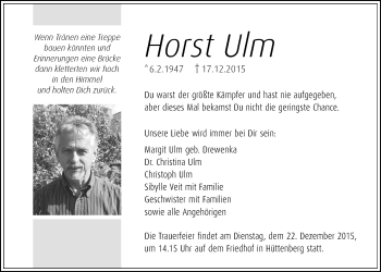 Traueranzeige von Horst Ulm von Gießener Allgemeine, Alsfelder Allgemeine
