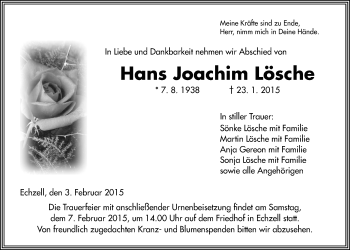 Traueranzeige von Hans Joachim Lösche von Wetterauer Zeitung, Wetterauer Zeitung