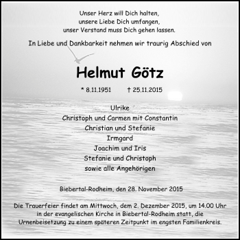 Traueranzeige von Helmut Götz von Gießener Allgemeine, Alsfelder Allgemeine