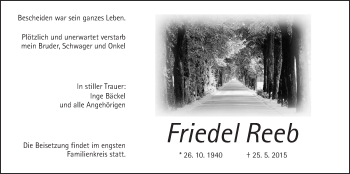 Traueranzeige von Friedel Reeb von Wetterauer Zeitung, Wetterauer Zeitung