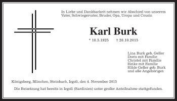 Traueranzeige von Karl Burk von Gießener Allgemeine, Alsfelder Allgemeine