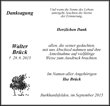 Traueranzeige von Walter Brück von Gießener Allgemeine, Alsfelder Allgemeine