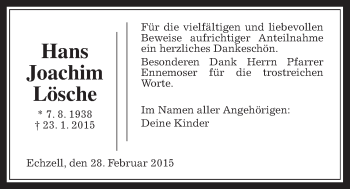 Traueranzeige von Hans Joachim Lösche von Wetterauer Zeitung, Wetterauer Zeitung