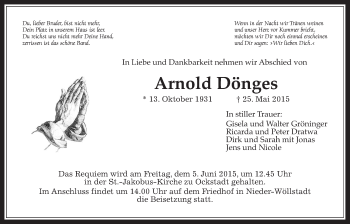 Traueranzeige von Arnold Dönges von Wetterauer Zeitung, Wetterauer Zeitung