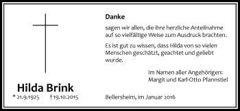 Traueranzeige von Hilda Brink von Licher Wochenblatt, Licher Wochenblatt, Licher Wochenblatt
