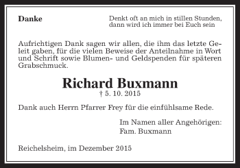 Traueranzeige von Richard Buxmann von Wetterauer Zeitung, Wetterauer Zeitung