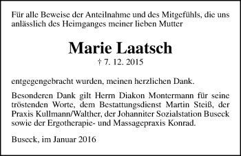 Traueranzeige von Marie Laatsch von Gießener Allgemeine, Alsfelder Allgemeine