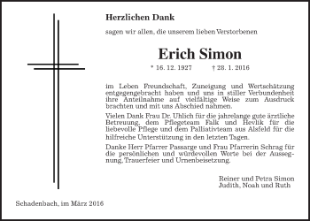 Traueranzeige von Erich Simon von Alsfelder Allgemeine
