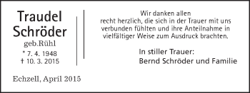 Traueranzeige von Traudel Schröder von Wetterauer Zeitung, Wetterauer Zeitung