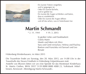 Traueranzeige von Martin Schmandt von Gießener Allgemeine, Alsfelder Allgemeine