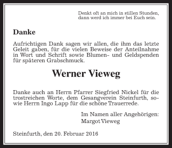 Traueranzeige von Werner Vieweg von Wetterauer Zeitung, Wetterauer Zeitung