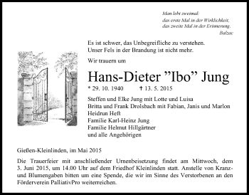Traueranzeige von Hans-Dieter Jung von Gießener Allgemeine, Alsfelder Allgemeine