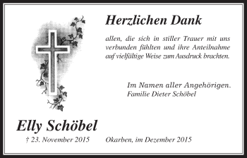 Traueranzeige von Elly Schöbel von Wetterauer Zeitung