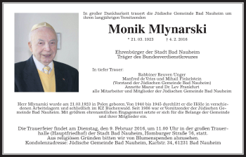 Traueranzeige von Monik Mlynarski von Gießener Allgemeine, Alsfelder Allgemeine, Wetterauer Zeitung, Wetterauer Zeitung