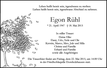 Traueranzeige von Egon Rühl von Gießener Allgemeine, Alsfelder Allgemeine