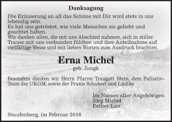 Traueranzeige von Erna Michel von Gießener Allgemeine, Alsfelder Allgemeine