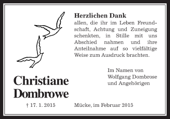 Traueranzeige von Christiane Dombrowe von Mücker Stimme