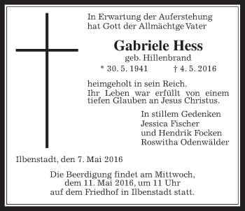 Traueranzeige von Gabriele Hess von Wetterauer Zeitung, Wetterauer Zeitung