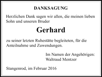 Traueranzeige von Gerhard Mentzer von Gießener Allgemeine, Alsfelder Allgemeine