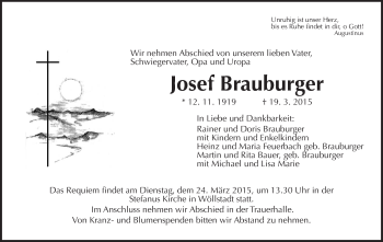 Traueranzeige von Josef Brauburger von Wetterauer Zeitung, Wetterauer Zeitung