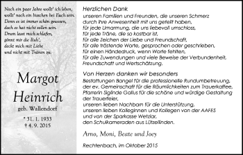 Traueranzeige von Margot Heinrich von Gießener Allgemeine, Alsfelder Allgemeine