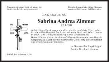 Traueranzeige von Sabrina Andrea Zimmer von Wetterauer Zeitung, Wetterauer Zeitung