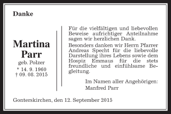 Traueranzeige von Martina Parr von Gießener Allgemeine, Alsfelder Allgemeine