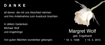 Traueranzeige von Margret Wolf von Gießener Allgemeine, Alsfelder Allgemeine