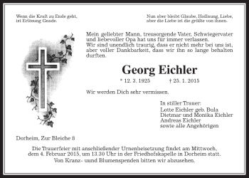 Traueranzeige von Georg Eichler von Wetterauer Zeitung, Wetterauer Zeitung