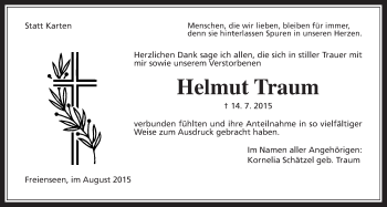 Traueranzeige von Helmut Traum von Gießener Allgemeine, Alsfelder Allgemeine