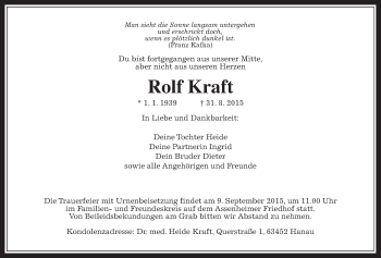 Traueranzeige von Rolf Kraft von Wetterauer Zeitung, Wetterauer Zeitung