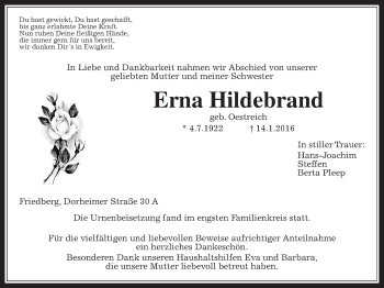 Traueranzeige von Erna Hildebrand von Wetterauer Zeitung, Wetterauer Zeitung