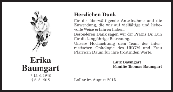 Traueranzeige von Erika Baumgart von Gießener Allgemeine, Alsfelder Allgemeine