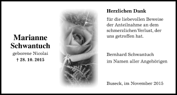 Traueranzeige von Marianne Schwantuch von Gießener Allgemeine, Alsfelder Allgemeine