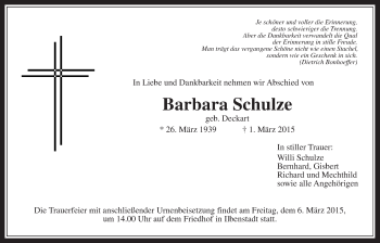 Traueranzeige von Barbara Schulze von Wetterauer Zeitung, Wetterauer Zeitung