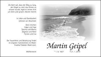 Traueranzeige von Martin Geipel von Wetterauer Zeitung, Wetterauer Zeitung