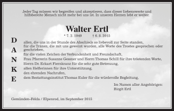 Traueranzeige von Walter Ertl von Gießener Allgemeine, Alsfelder Allgemeine