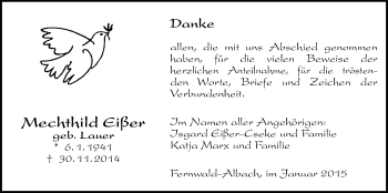 Traueranzeige von Mechthild Eißer von Gießener Allgemeine, Alsfelder Allgemeine