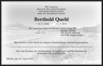Traueranzeige von Berthold Quehl von Alsfelder Allgemeine