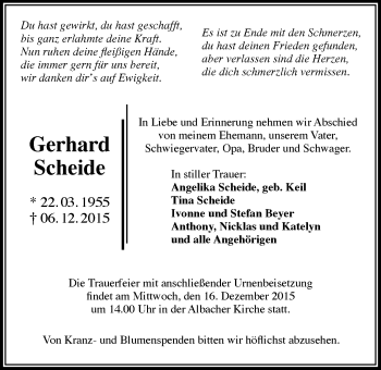 Traueranzeige von Gerhard Scheide von Gießener Allgemeine, Alsfelder Allgemeine