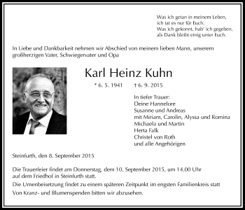 Traueranzeige von Karl Heinz Kuhn von Wetterauer Zeitung, Wetterauer Zeitung
