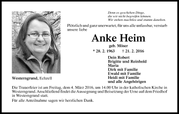 Traueranzeige von Anke Heim von Wetterauer Zeitung, Wetterauer Zeitung