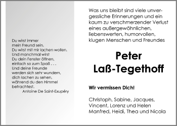 Traueranzeige von Peter Laß-Tegethoff von Gießener Allgemeine, Alsfelder Allgemeine