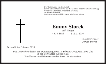 Traueranzeige von Emmy Storck von Wetterauer Zeitung, Wetterauer Zeitung