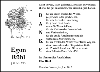 Traueranzeige von Egon Rühl von Gießener Allgemeine, Alsfelder Allgemeine
